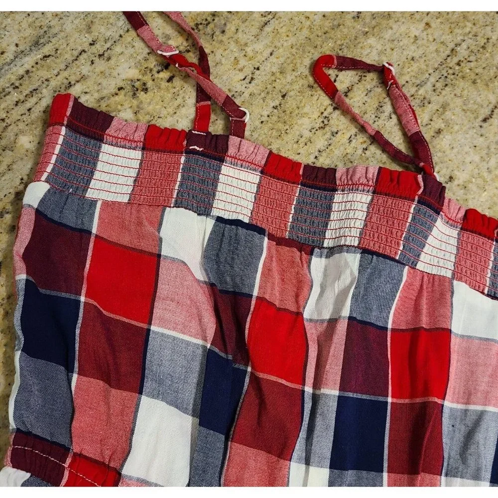 Old Navy Girls Red White Navy Plaid Spaghetti Strap Shorts Romper Size L